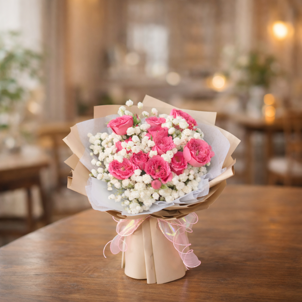 Pink Truffle (Spray Roses, Baby’s Breath) | Fresh Flower Bouquet