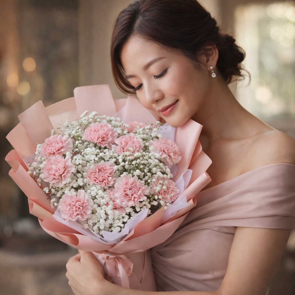 Powder Embrace (Roses, Carnations, Baby's Breath) | Fresh Flower Bouquet