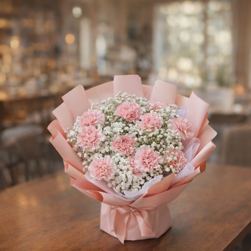 Powder Embrace (Roses, Carnations, Baby's Breath) | Fresh Flower Bouquet