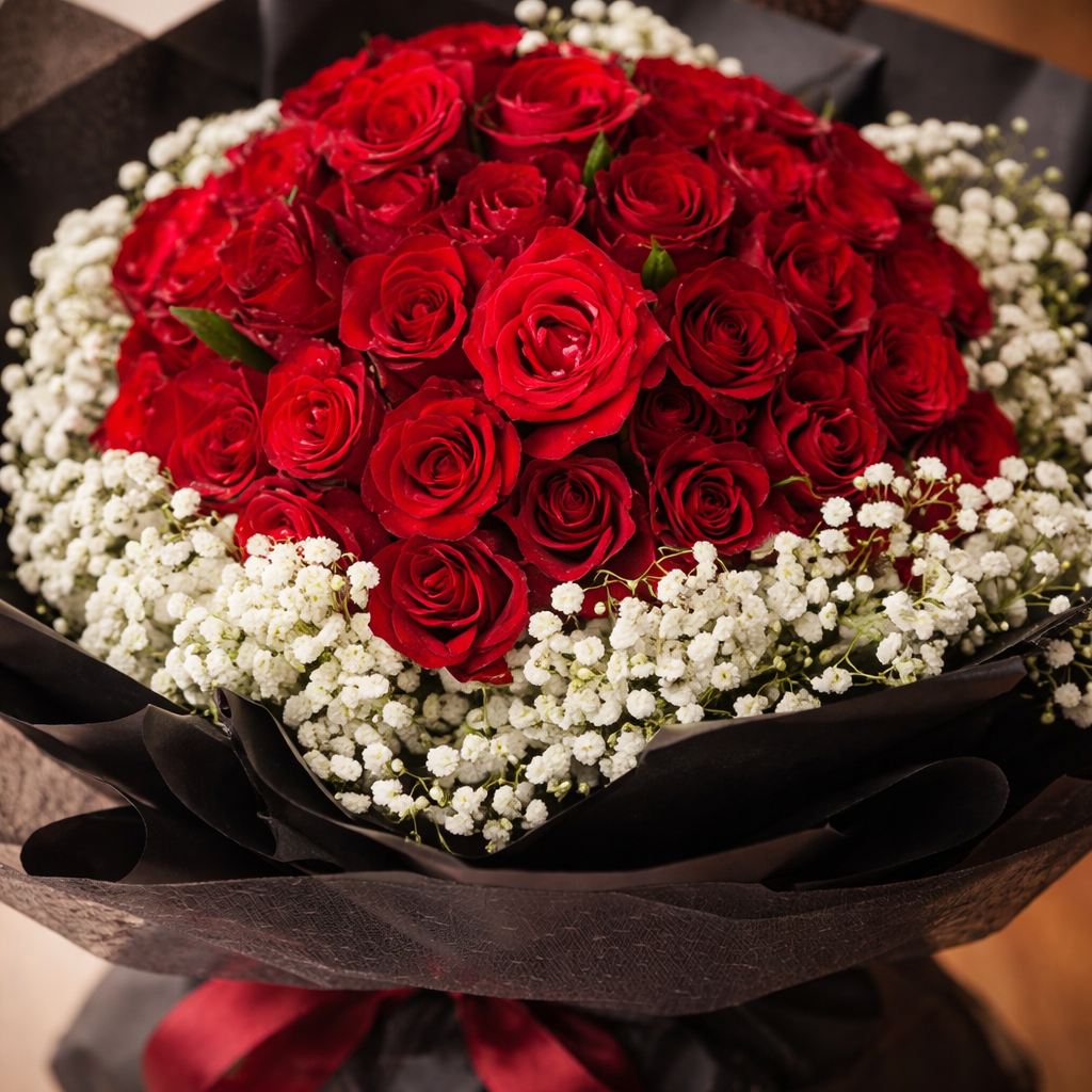 Royal Ember (Roses, Baby's Breath) | Flower Bouquet
