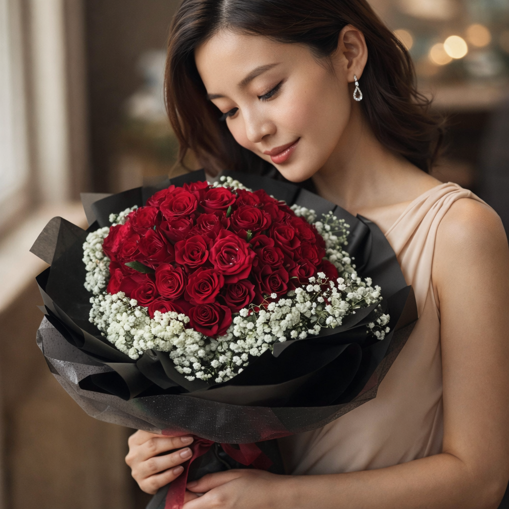 Royal Ember (Roses, Baby's Breath) | Flower Bouquet