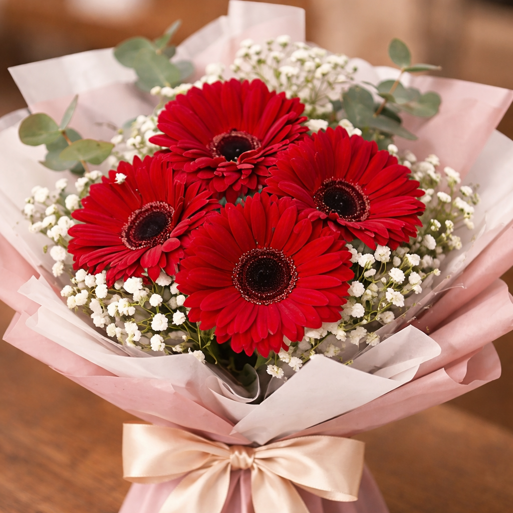 Ruby Spark (Gerberas, Baby's Breath) | Fresh Flower Bouquet