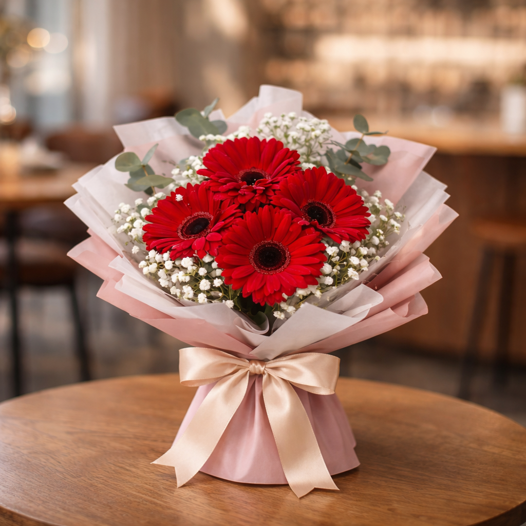 Ruby Spark (Gerberas, Baby's Breath) | Fresh Flower Bouquet