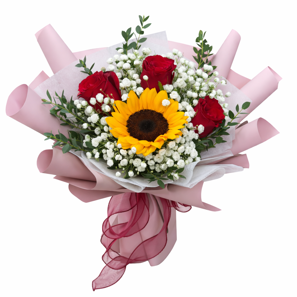 Scarlet Bloomlight (Sunflowers, Roses, Baby's Breath) | Flower Bouquet