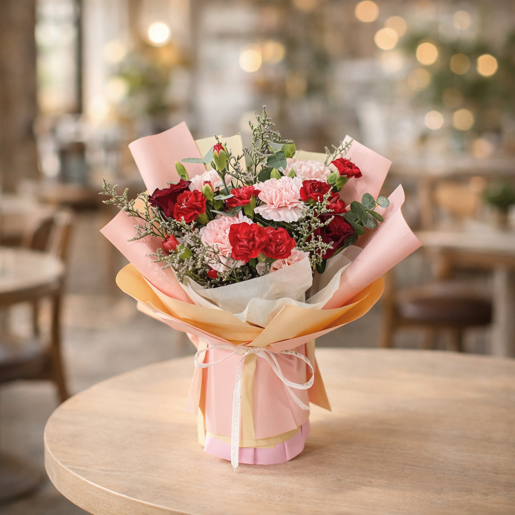 Scarlet Meadow (Carnations, Lavender) | Fresh Flower Bouquet