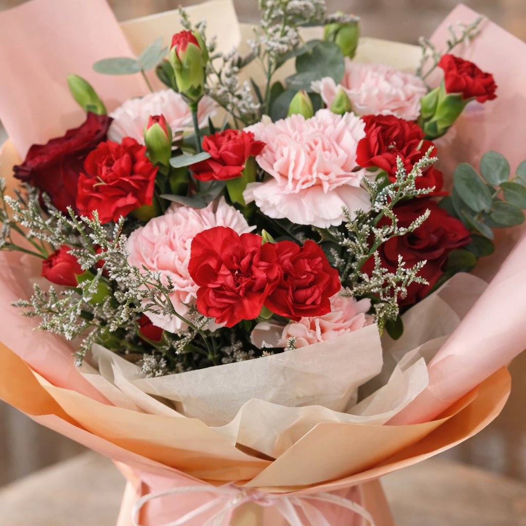 Scarlet Meadow (Carnations, Lavender) | Fresh Flower Bouquet