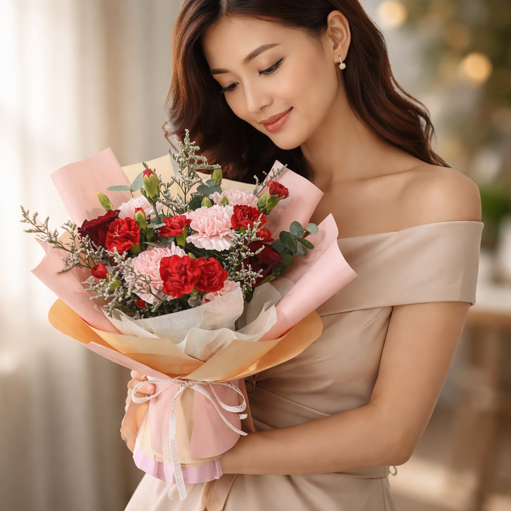 Scarlet Meadow (Carnations, Lavender) | Fresh Flower Bouquet