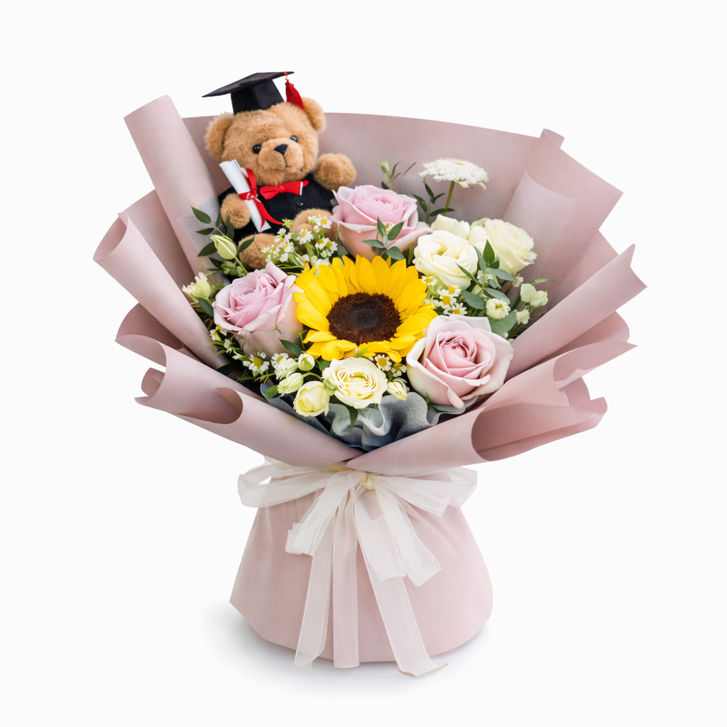 Scholar Bloom (Sunflower, Roses, Eustoma) | Fresh Flower Bouquet