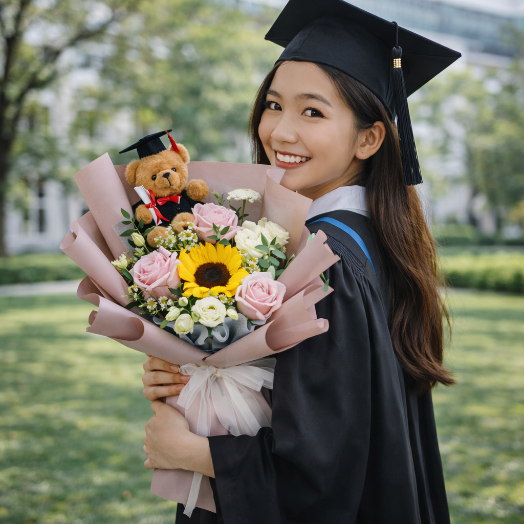 Scholar Bloom (Sunflower, Roses, Eustoma) | Fresh Flower Bouquet