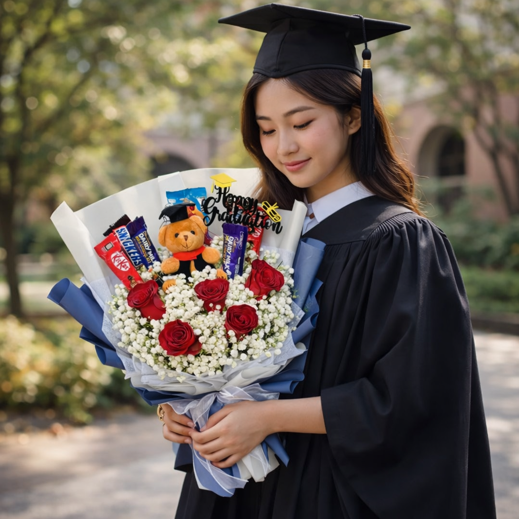 Scholar’s Delight (Roses, Baby's Breath) | Chocolate Bouquet