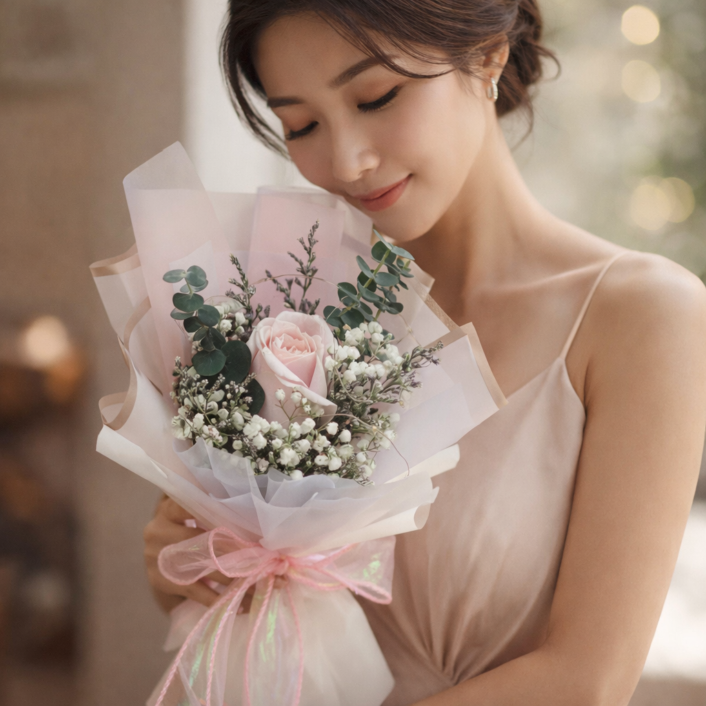 Serene Gesture (Roses, Baby's Breath, Lavender) | Fresh Bouquet