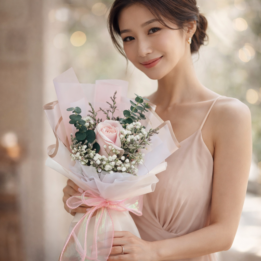 Serene Gesture (Roses, Baby's Breath, Lavender) | Fresh Bouquet