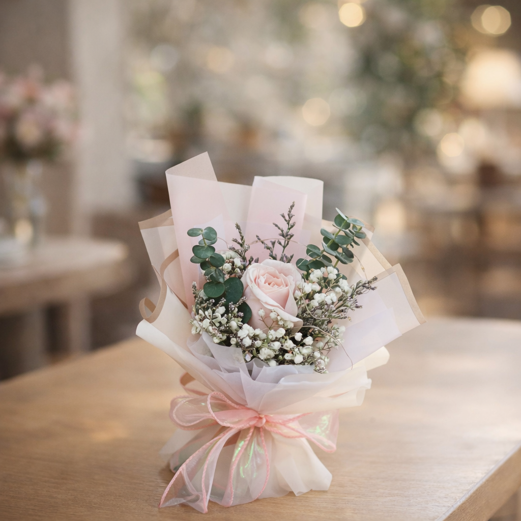 Serene Gesture (Roses, Baby's Breath, Lavender) | Fresh Bouquet