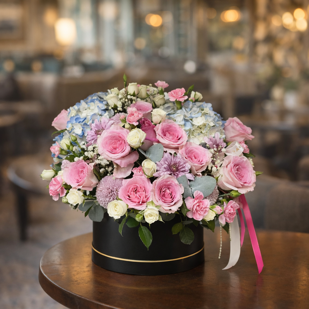 Serene Sonata (Roses, Carnations, Hydrangeas) | Gift Box