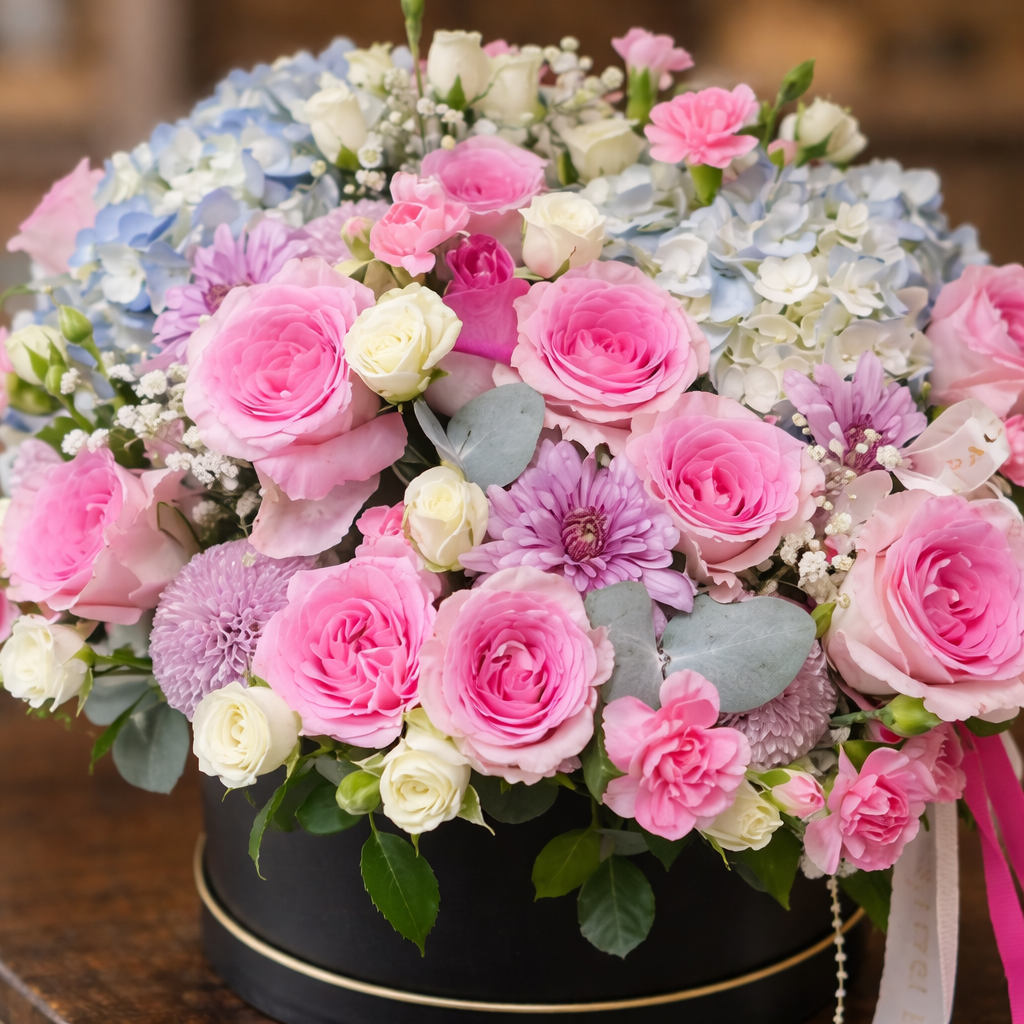 Serene Sonata (Roses, Carnations, Hydrangeas) | Gift Box