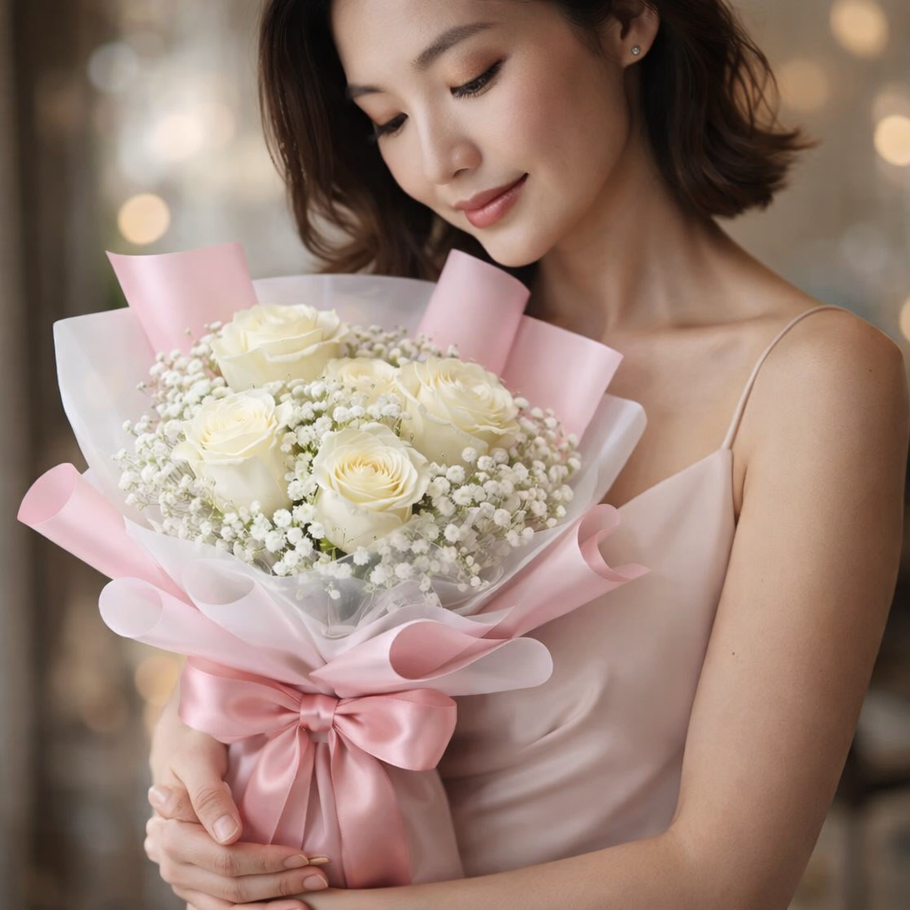 Silent Ivory (Roses, Baby's Breath) | Fresh Flower Bouquet