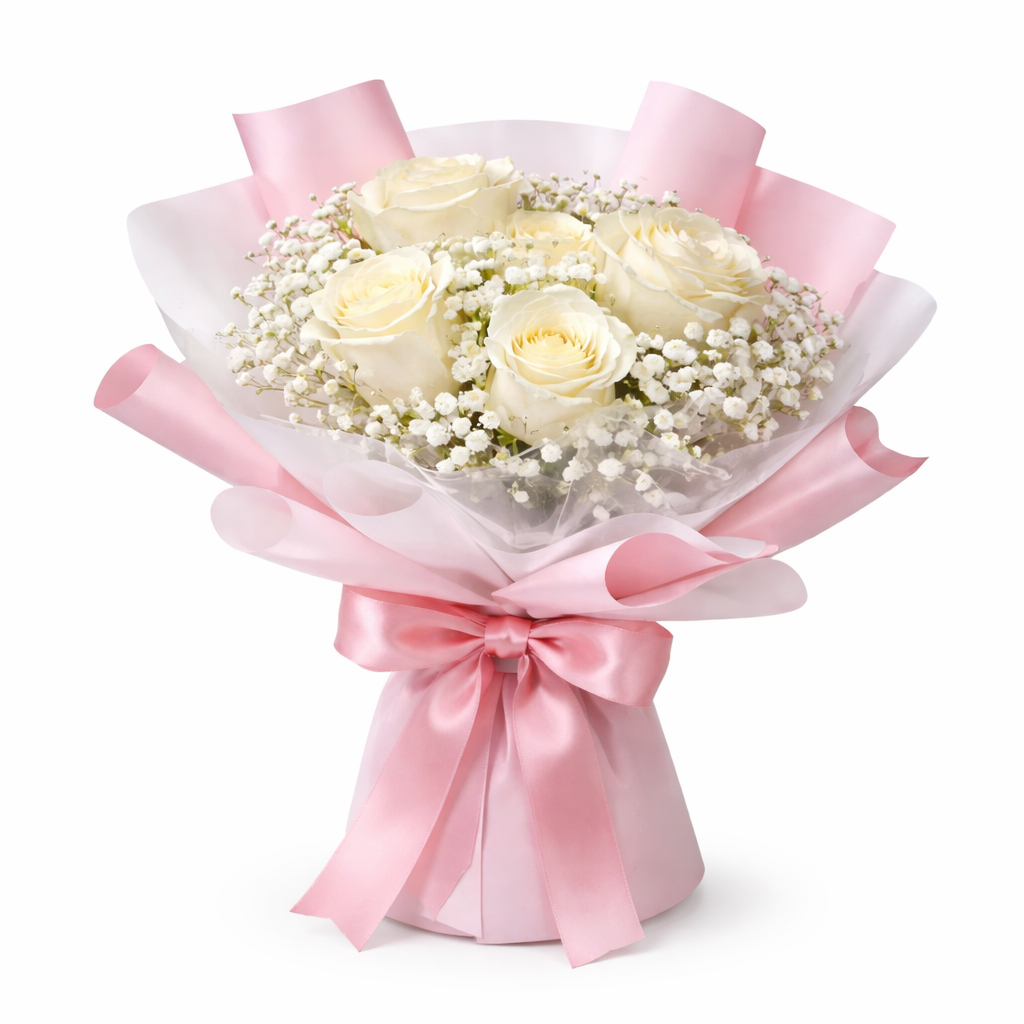 Silent Ivory (Roses, Baby's Breath) | Fresh Flower Bouquet
