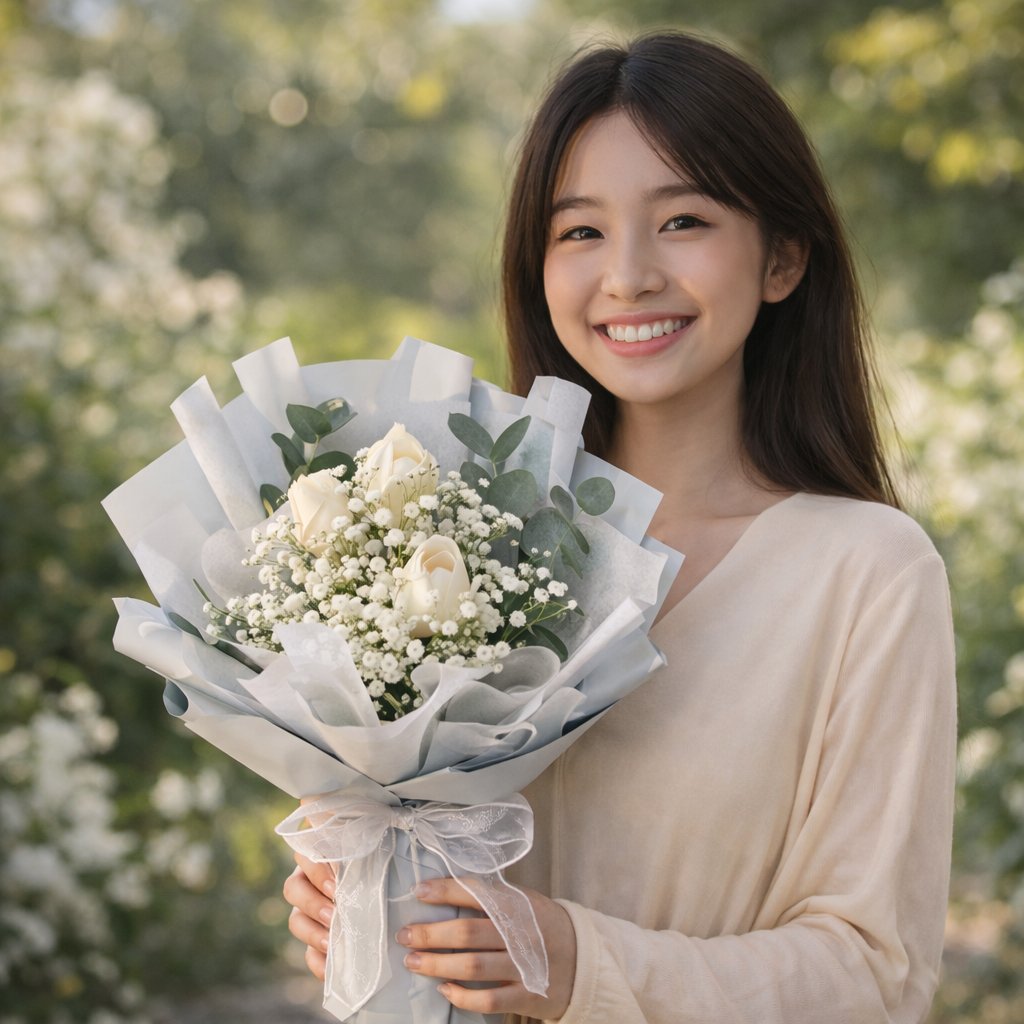 Snow Whisper (Tulips, Baby's Breath) | Flower Bouquet