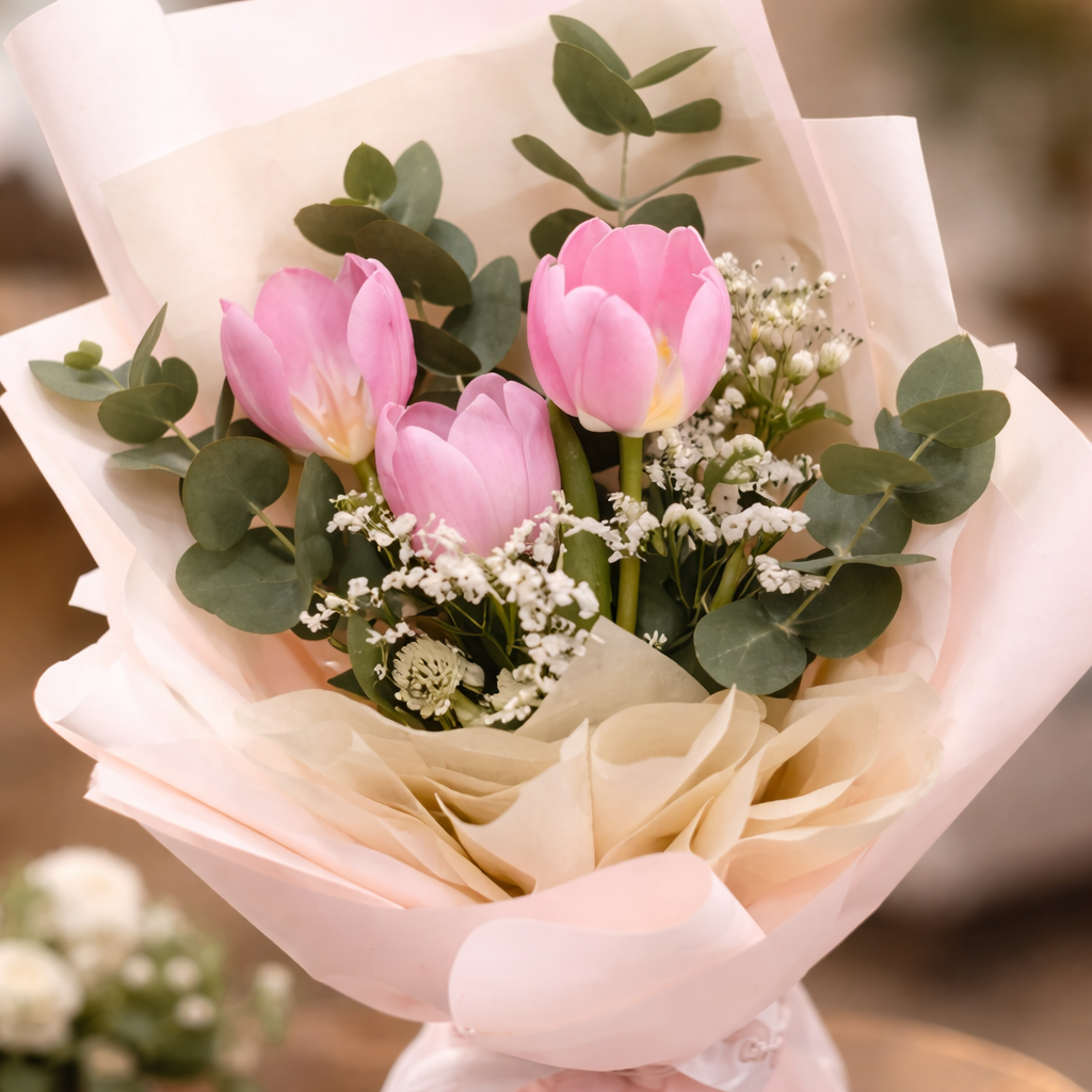Spring Whim (Tulips, Baby's Breath) | Fresh Flower Bouquet