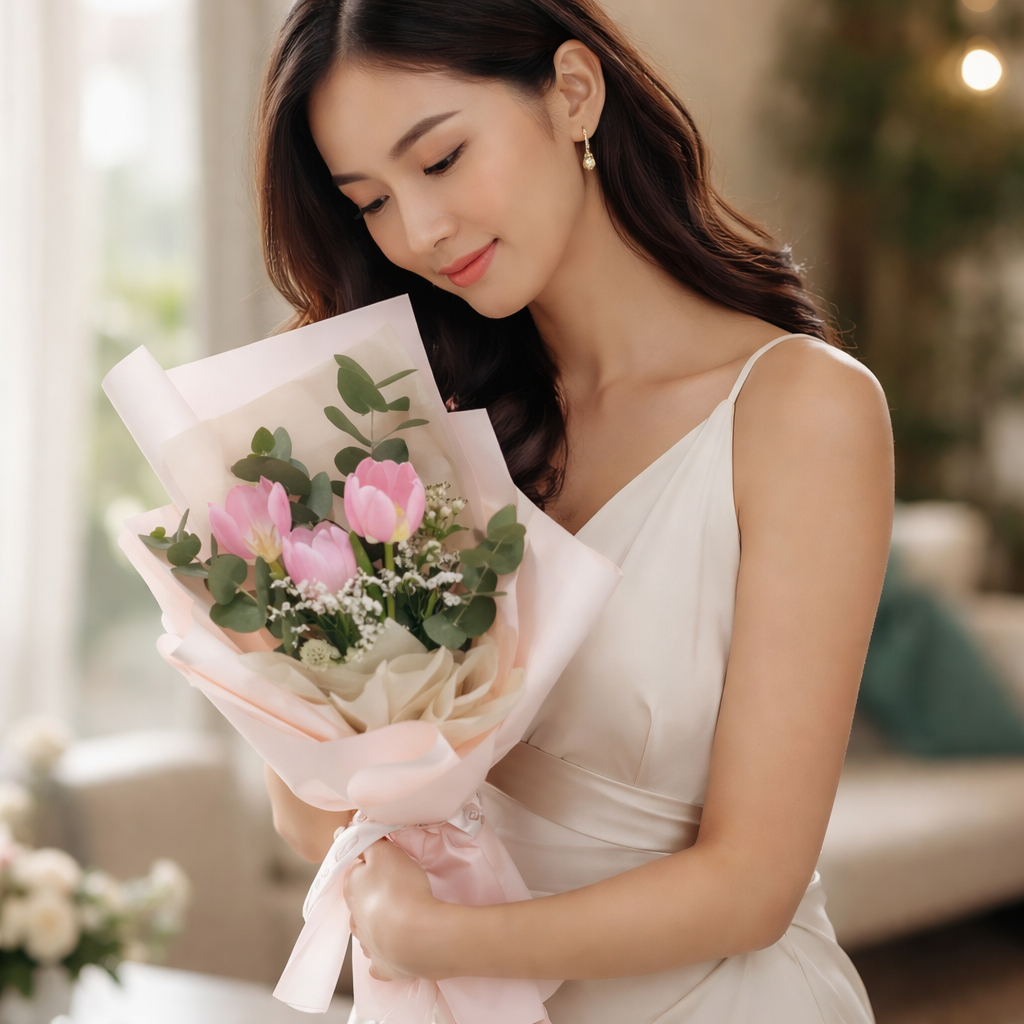 Spring Whim (Tulips, Baby's Breath) | Fresh Flower Bouquet