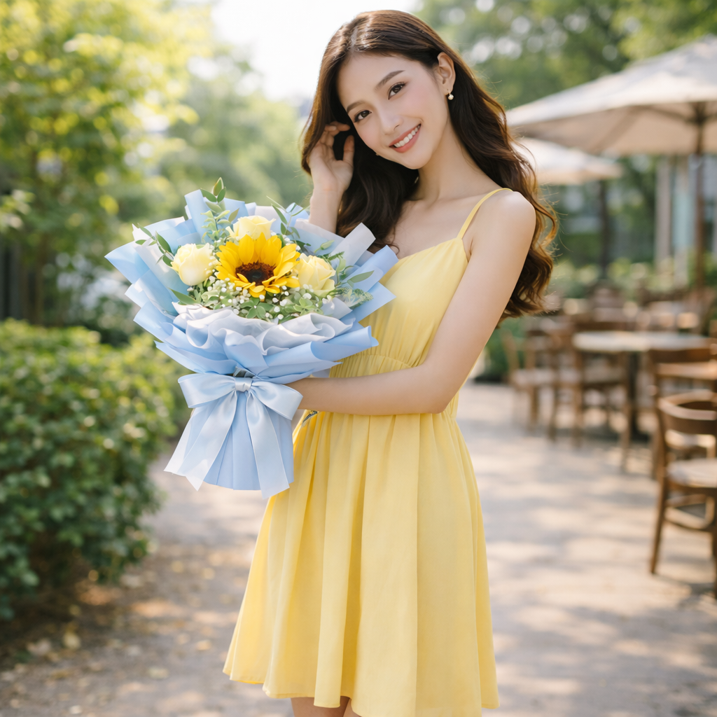 Sunbeam Serenade (Sunflowers, Roses, Baby's Breath) | Fresh Flower Bouquet