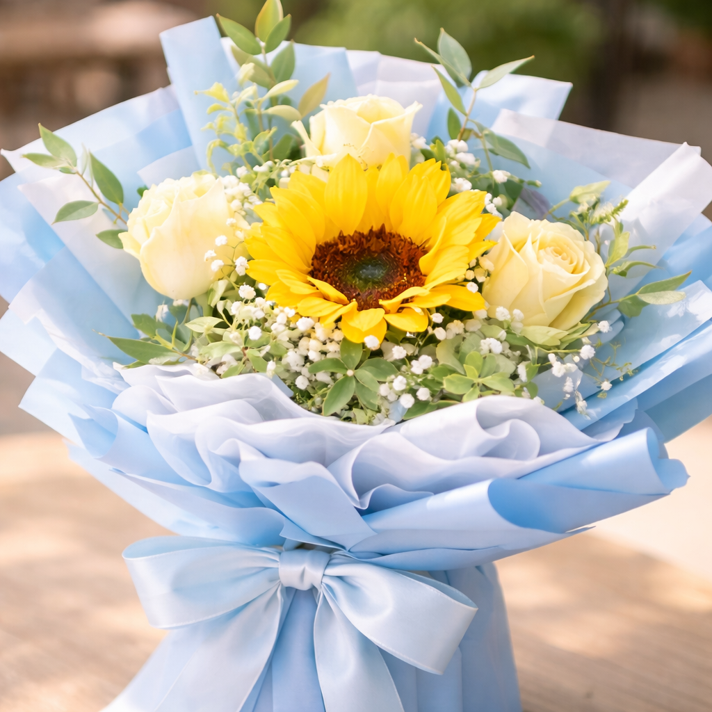 Sunbeam Serenade (Sunflowers, Roses, Baby's Breath) | Fresh Flower Bouquet