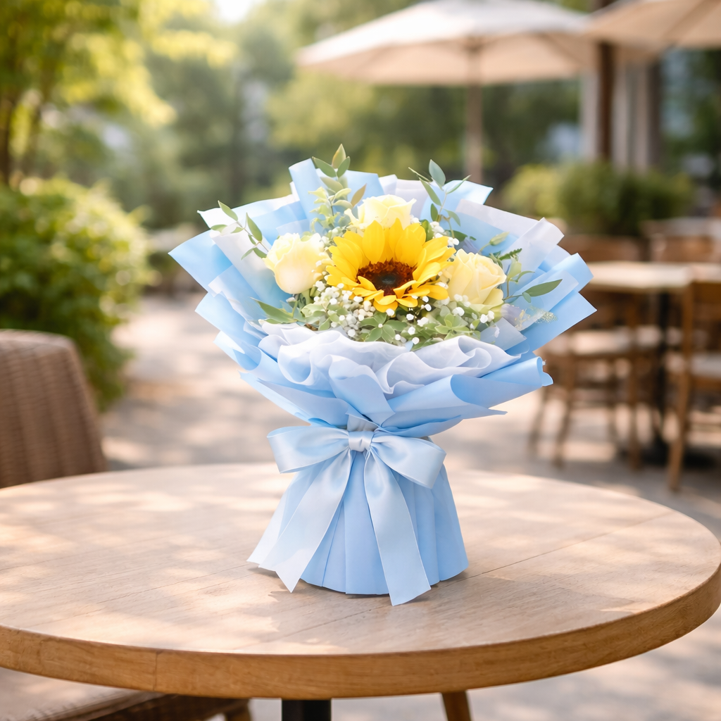 Sunbeam Serenade (Sunflowers, Roses, Baby's Breath) | Fresh Flower Bouquet