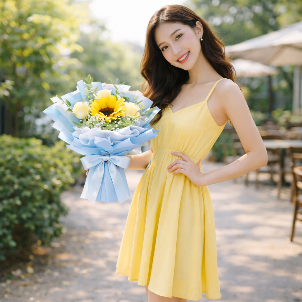 Sunbeam Serenade (Sunflowers, Roses, Baby's Breath) | Fresh Flower Bouquet
