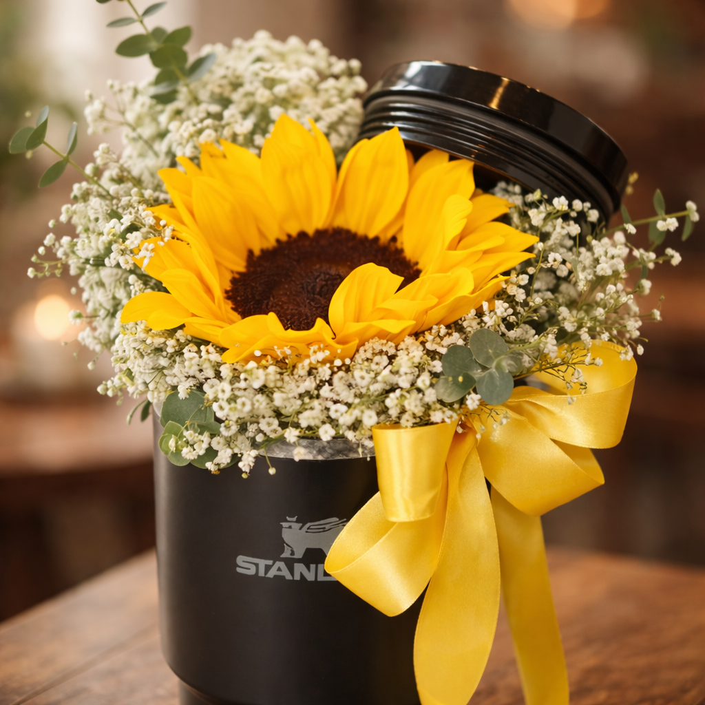 Sunlit Sip (Sunflowers, Baby's Breath, Eucalyptus Leaves) | Flower Box