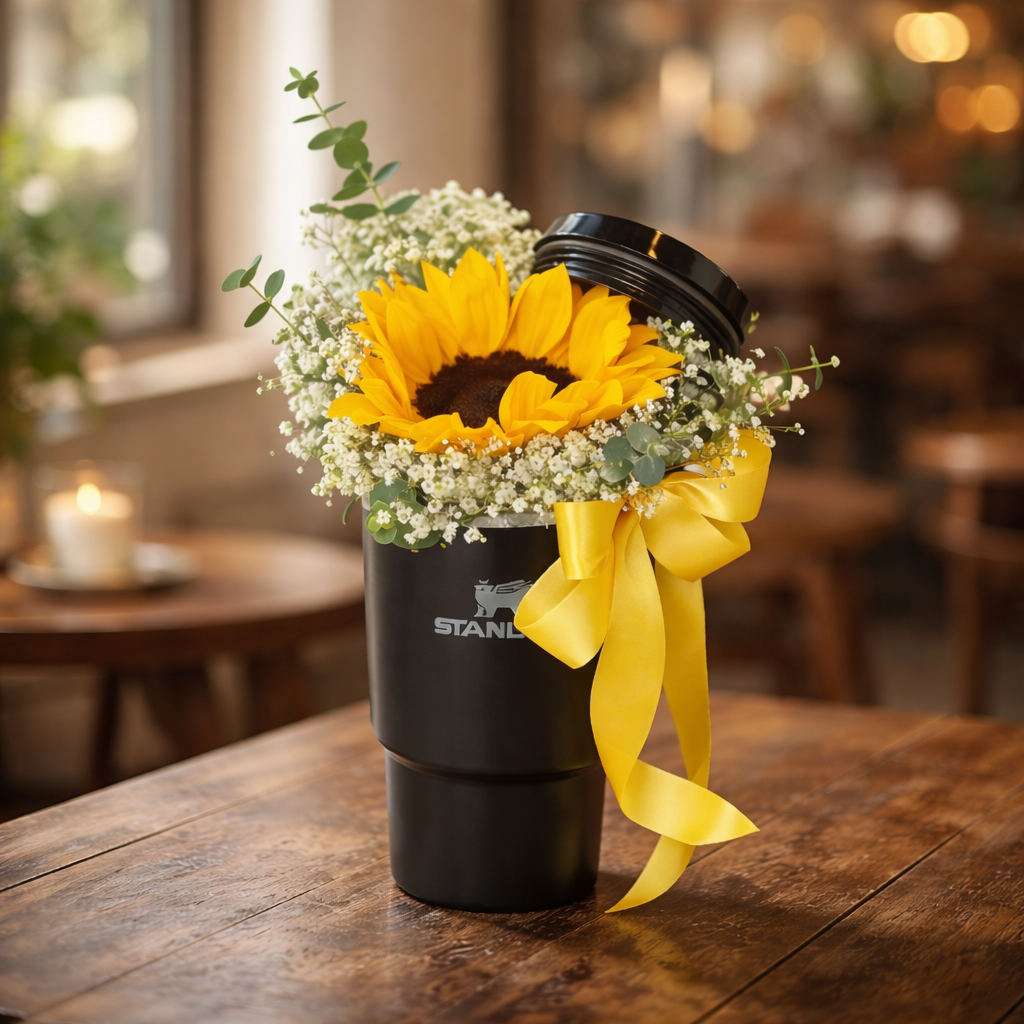 Sunlit Sip (Sunflowers, Baby's Breath, Eucalyptus Leaves) | Flower Box