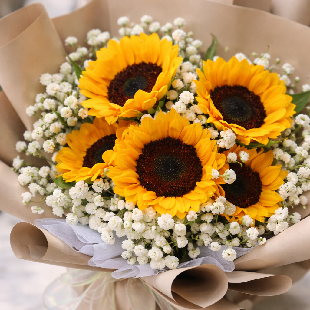 Sunny Whispers (Sunflowers. Baby's Breath) | Flower Bouquet