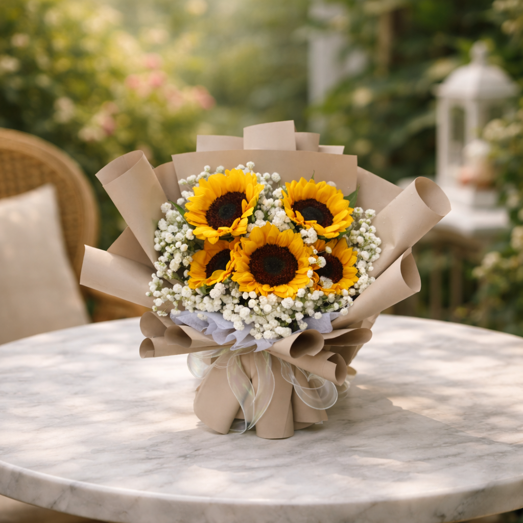 Sunny Whispers (Sunflowers. Baby's Breath) | Flower Bouquet