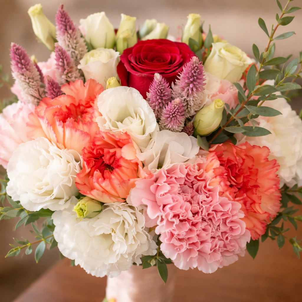 Sunset Chant (Lisianthus, Carnations, Celosia) | Fresh Flower Bouquet