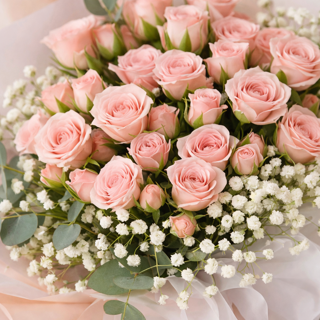 Tender Charm (Roses, Baby's Breath) | Fresh Bouquet