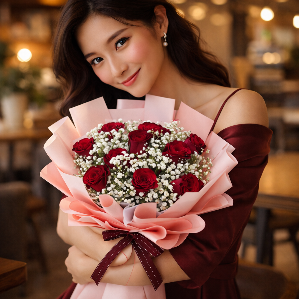 Velvet Bloom (Roses, Baby's Breath) | Fresh Flower Bouquet