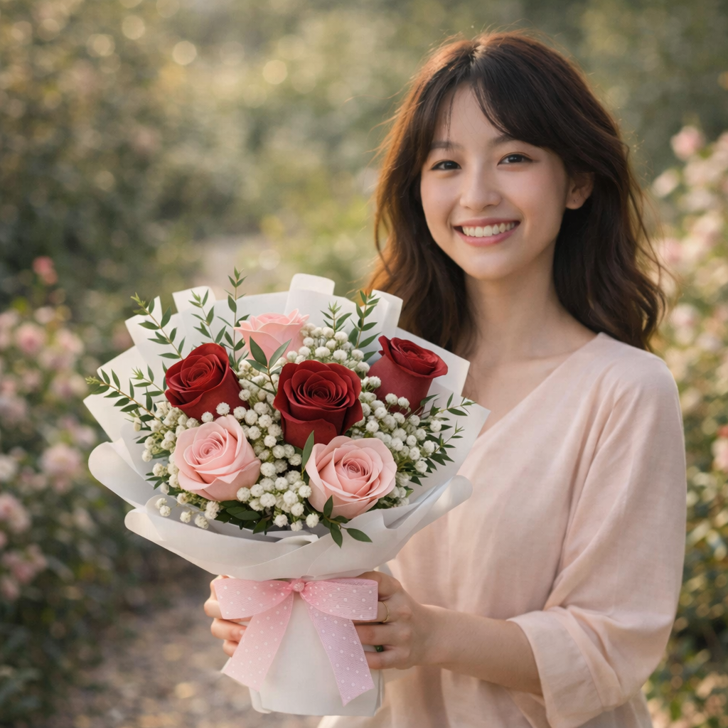Velvet Petal Poise (Roses, Baby's Breath) | Fresh Flower Bouquet