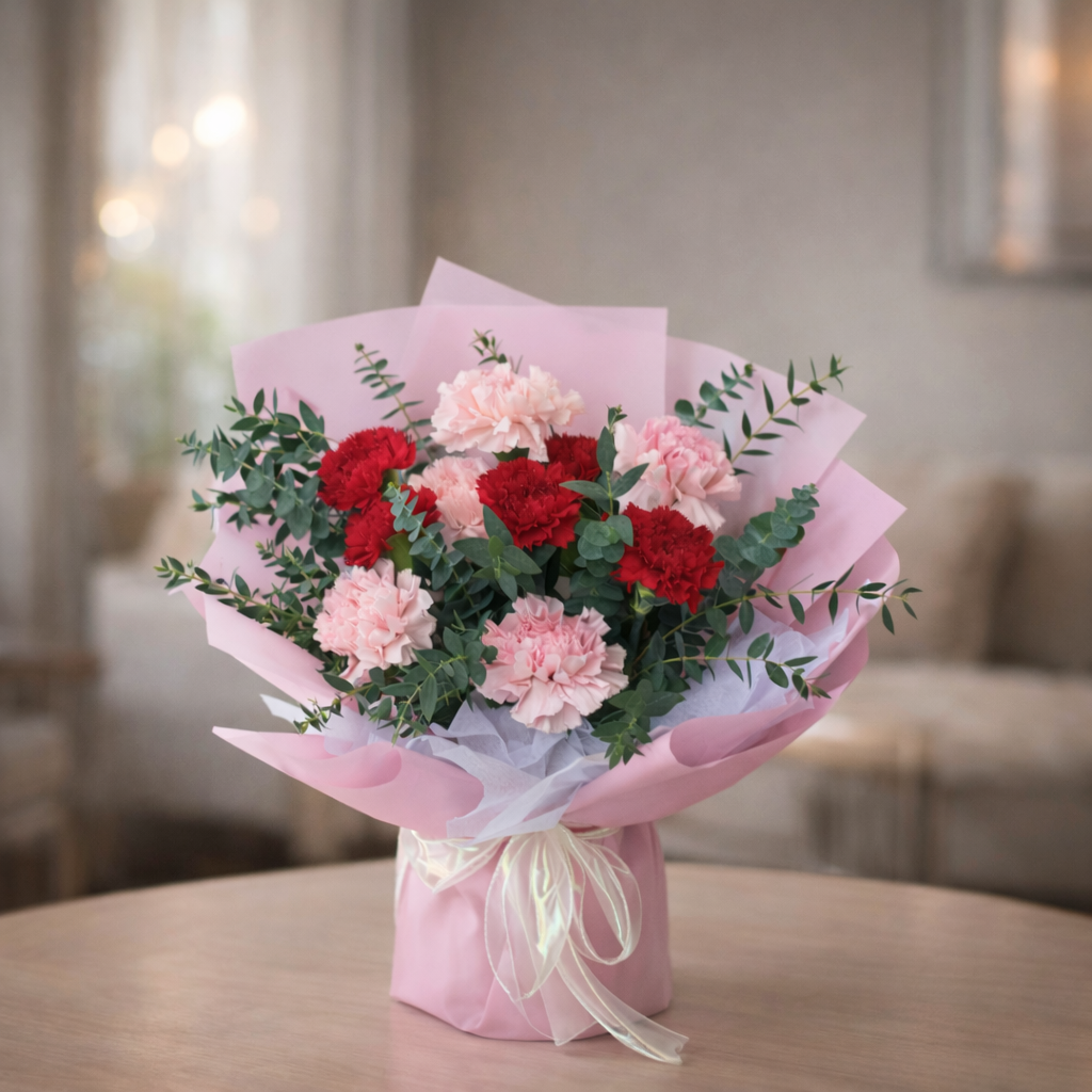 Velvet Picnic (Carnations, Eucalyptus) | Fresh Flower Bouquet