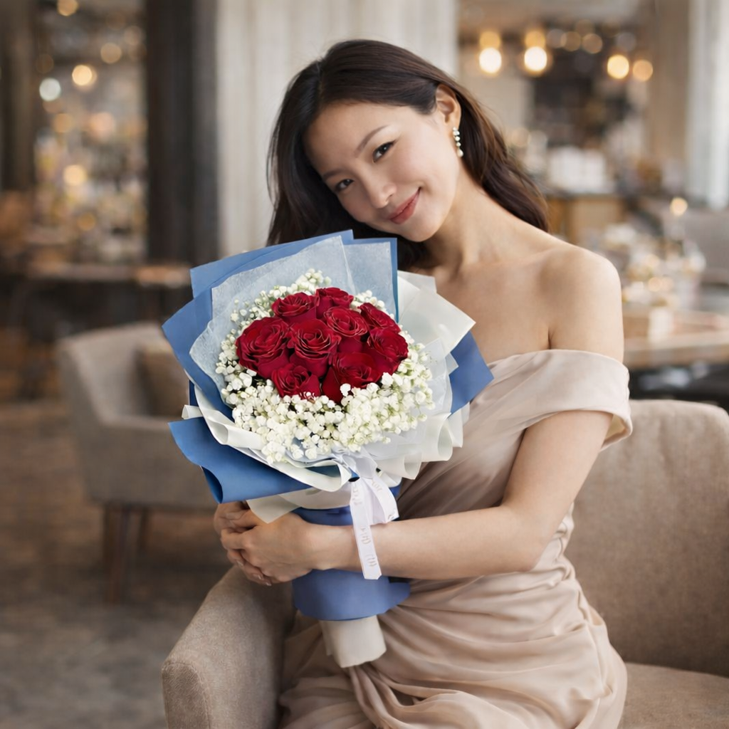 Velvet Sincerity (Roses, Baby's Breath) | Flower Bouquet