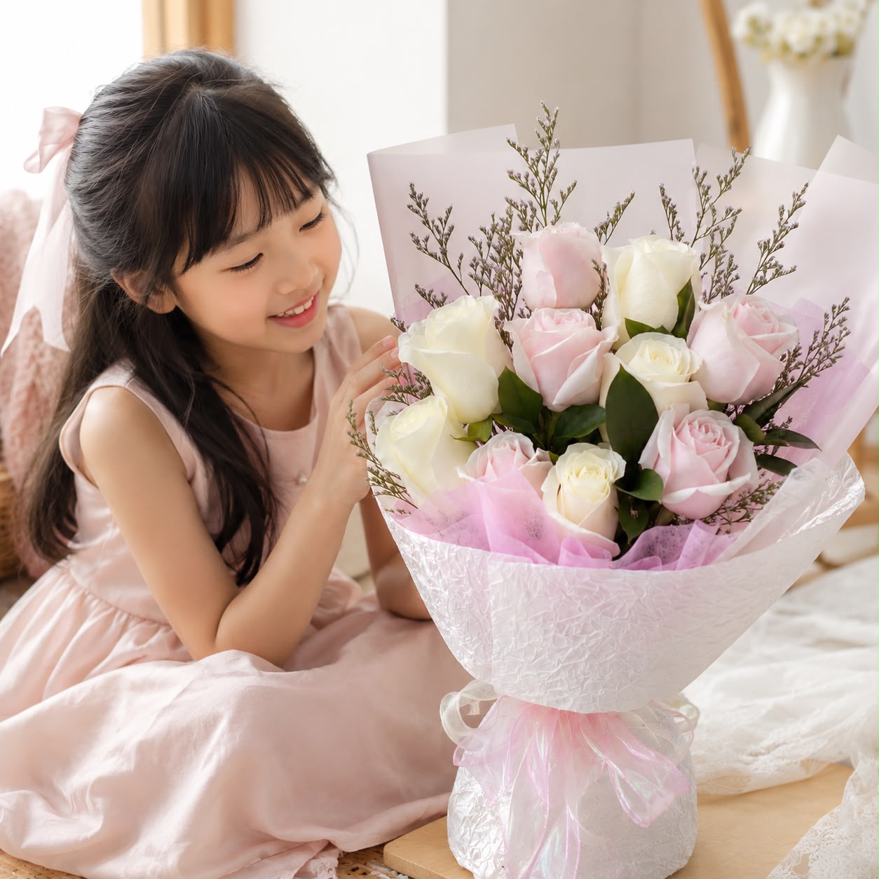 Sweet Devotion (Roses, Misty Limonium) | Fresh Flower Bouquet