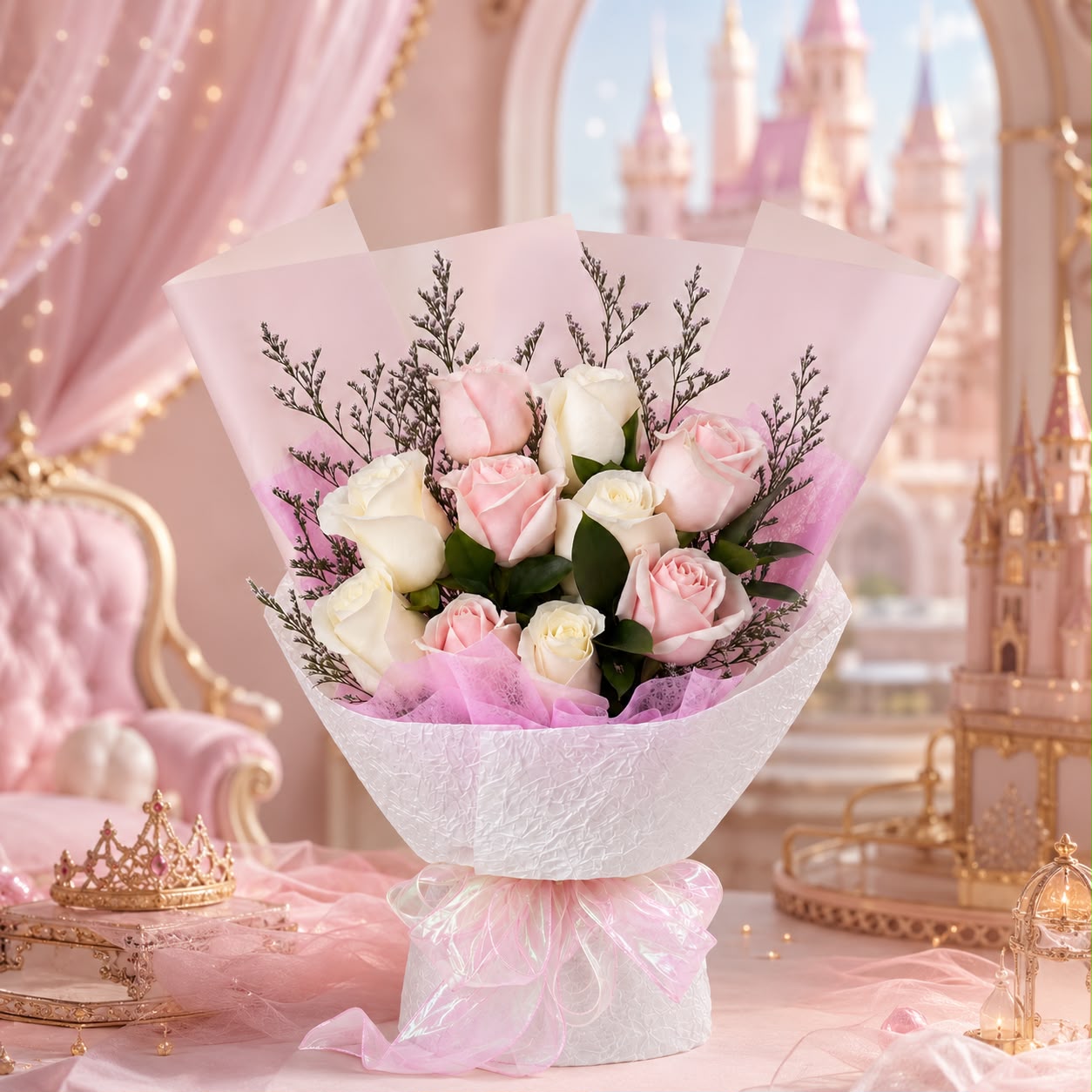 Sweet Devotion (Roses, Misty Limonium) | Fresh Flower Bouquet