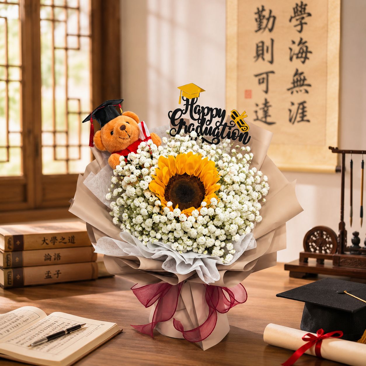 Bright Horizons (Sunflower, Baby's Breath) | Graduation Bouquet