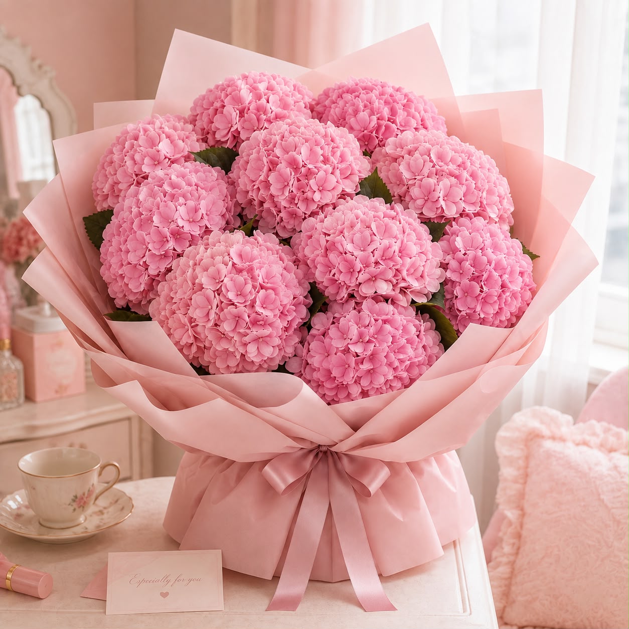 Blushing Pink Hydrangea – 10 Stalks | Fresh Flower Bouquet