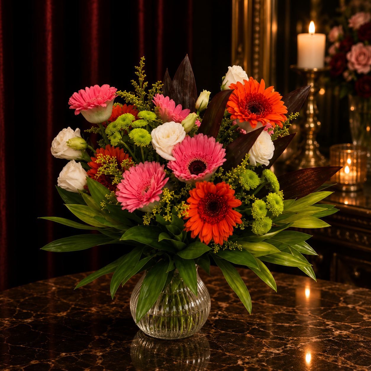 Amber Carousel (Gerberas, Lisianthus, Chrysanthemums) | Vase Flower Arrangement