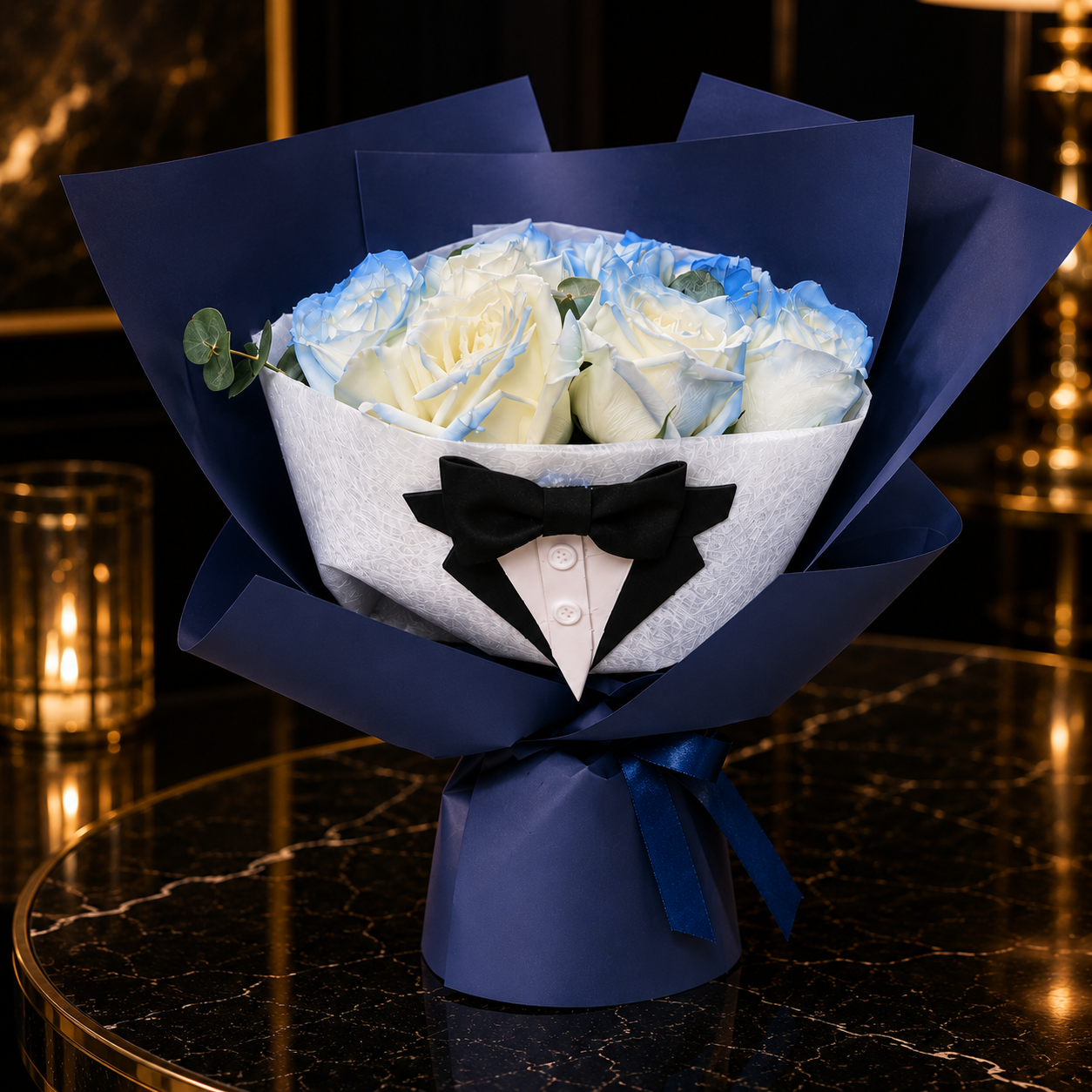 Blue Tux Charm (Roses) | Fresh Flower Bouquet