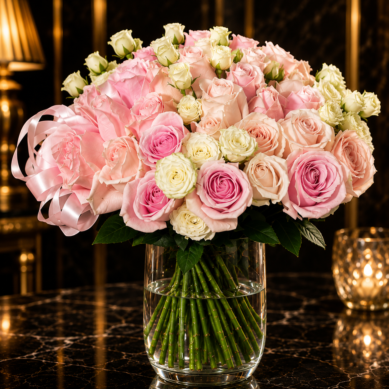Willow Mirth (Pink Roses) | Vase Flower Arrangement