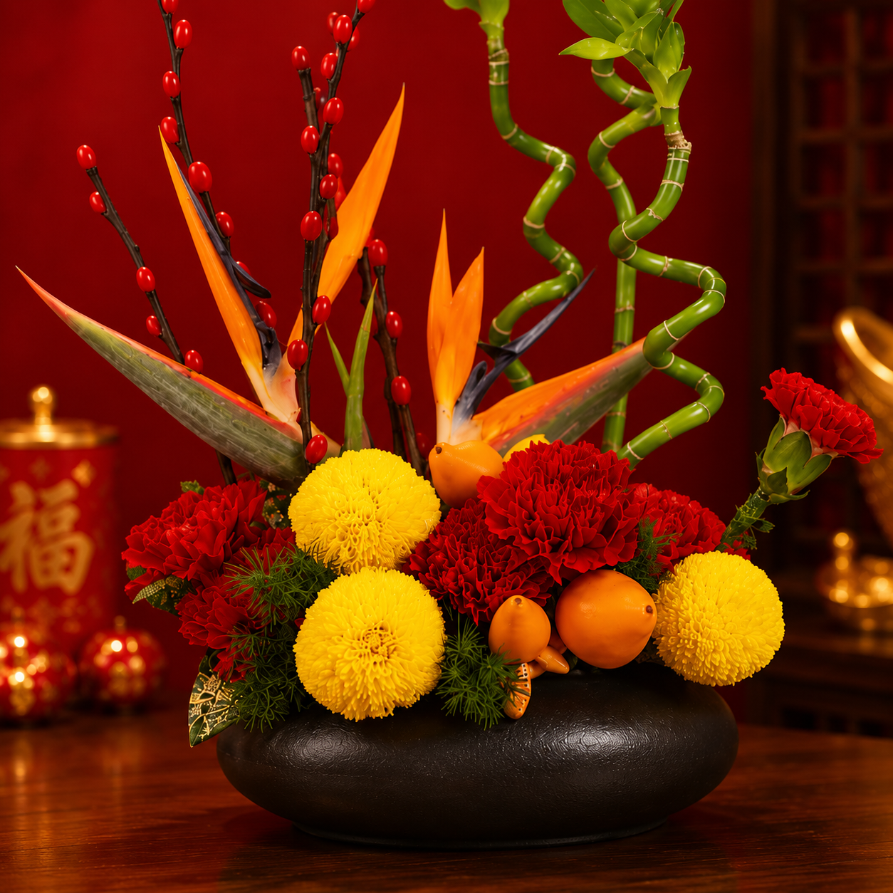 Bamboo Solstice (Bamboo, Birds of Paradise, Chrysanthemums) | CNY Flowers