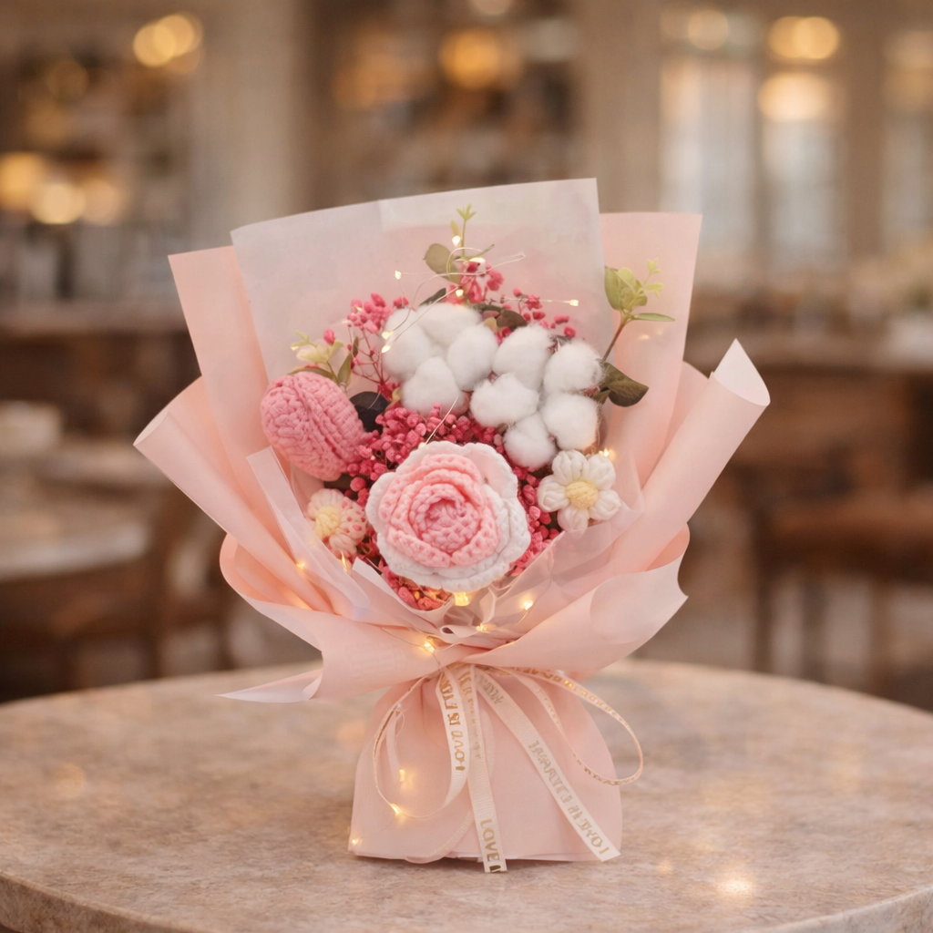 Sweet Blush Charm | Crochet Flower Bouquet