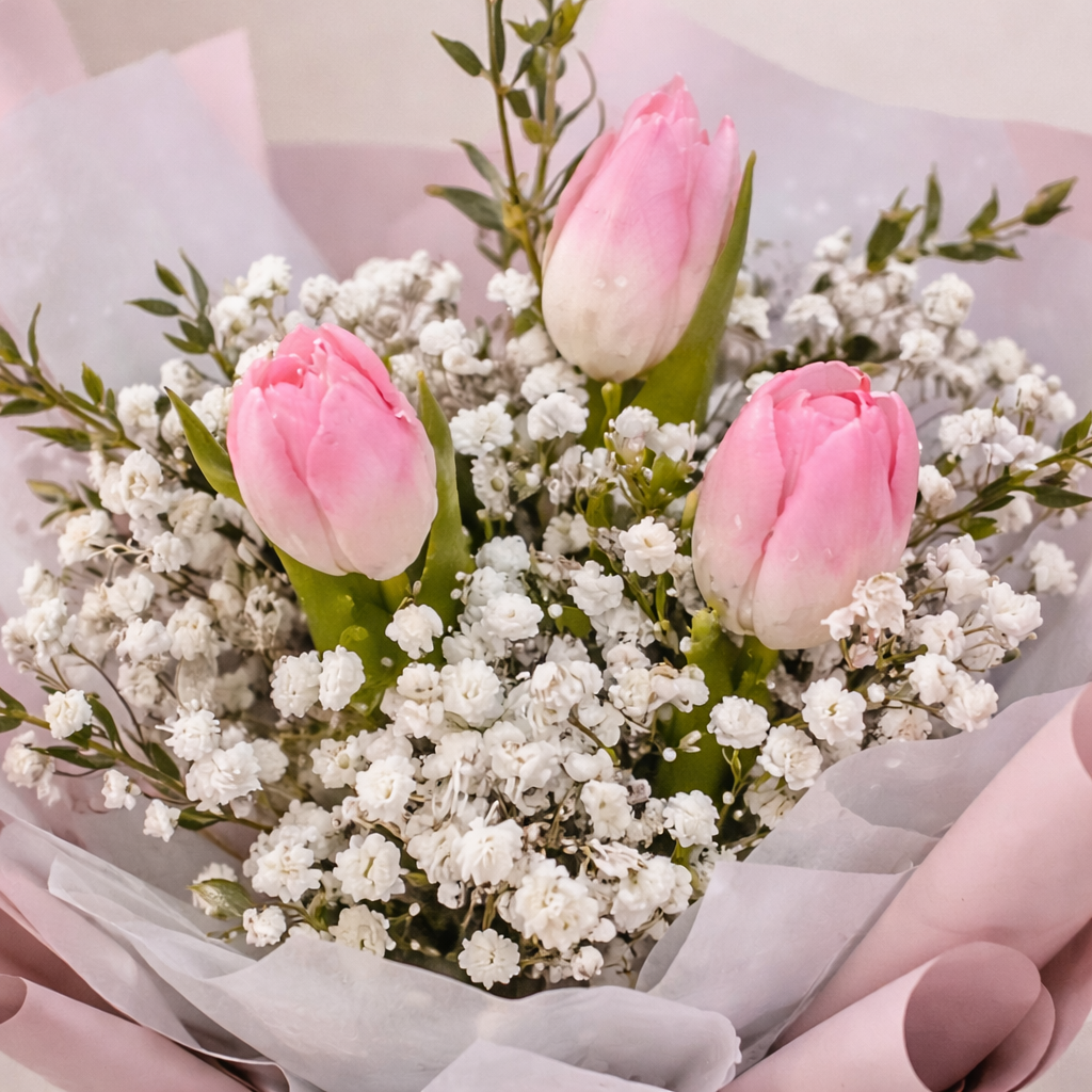 Blush Meadow (Tulips, Baby's Breath) | Fresh Flower Bouquet