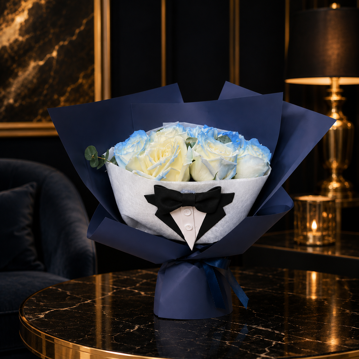 Blue Tux Charm (Roses) | Fresh Flower Bouquet