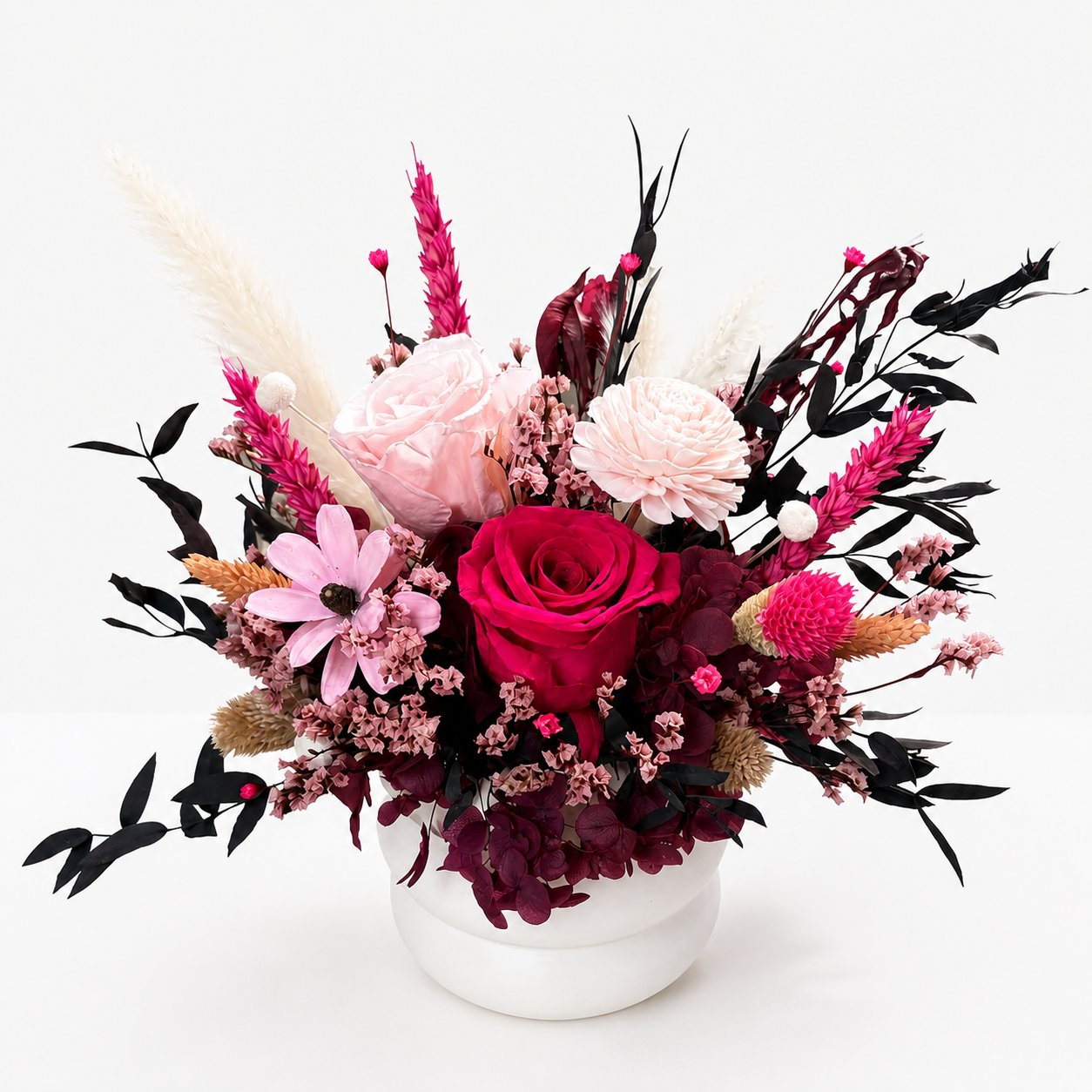 Blush Haven (Red Roses, Celosia) | Preserved Bouquet